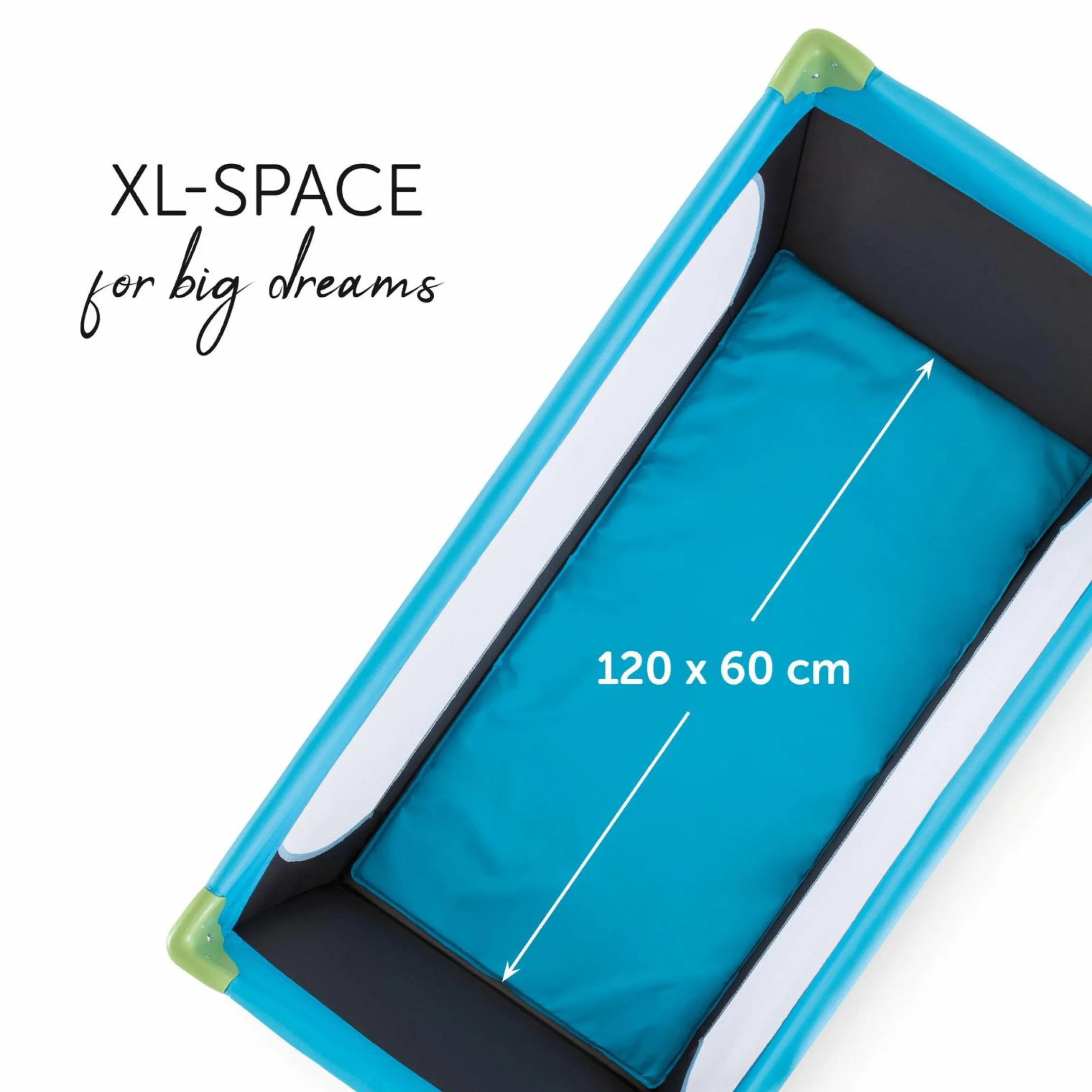 Reisebett XXL-Sparset - Dream`n Play inkl. Alvi Reisebett-Matratze + Wasserdichte Betteinlage + 2 Spannbettlaken + Insektenschutz - Waterblue
