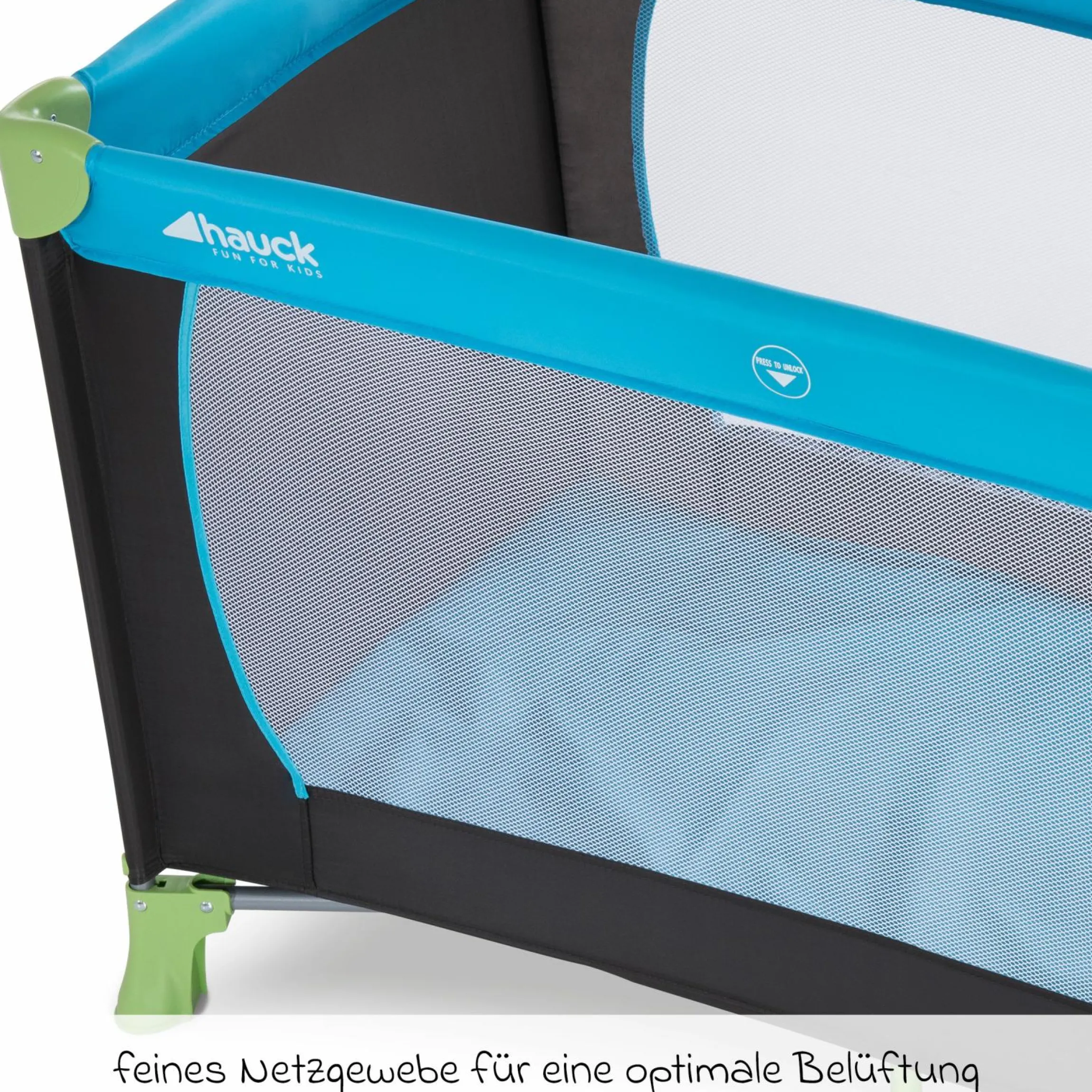 Reisebett XXL-Sparset - Dream`n Play inkl. Alvi Reisebett-Matratze + Wasserdichte Betteinlage + 2 Spannbettlaken + Insektenschutz - Waterblue