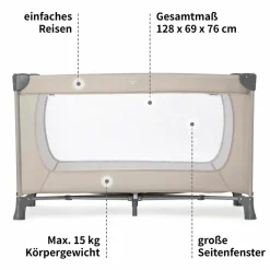 Reisebett XXL-Sparset - Dream`n Play inkl. Alvi Reisebett-Matratze + Wasserdichte Betteinlage + 2 Spannbettlaken + Insektenschutz - Beige