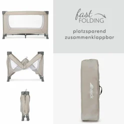 Reisebett XXL-Sparset - Dream`n Play inkl. Alvi Reisebett-Matratze + Wasserdichte Betteinlage + 2 Spannbettlaken + Insektenschutz - Beige
