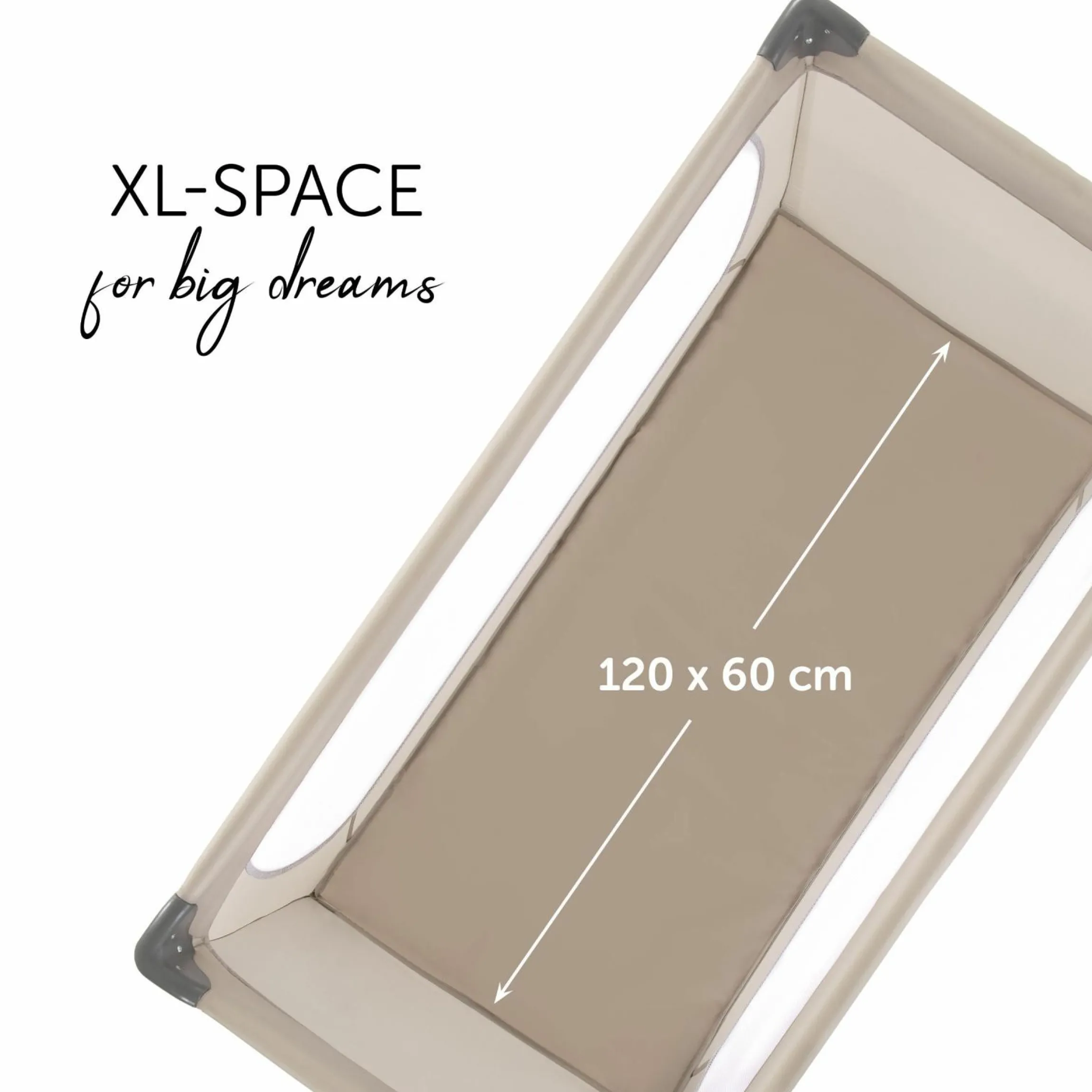 Reisebett XXL-Sparset - Dream`n Play inkl. Alvi Reisebett-Matratze + Wasserdichte Betteinlage + 2 Spannbettlaken + Insektenschutz - Beige