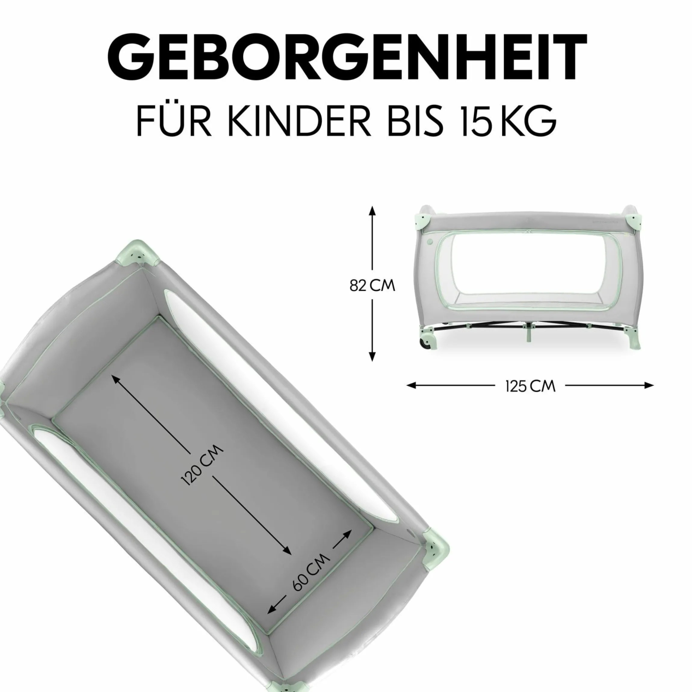 Reisebett XXL-Sparset - Sleep N Play Go Plus inkl. Alvi Reisebett-Matratze + Wasserdichte Betteinlage + 2 Spannbettlaken + Insektenschutz - Dusty Mint