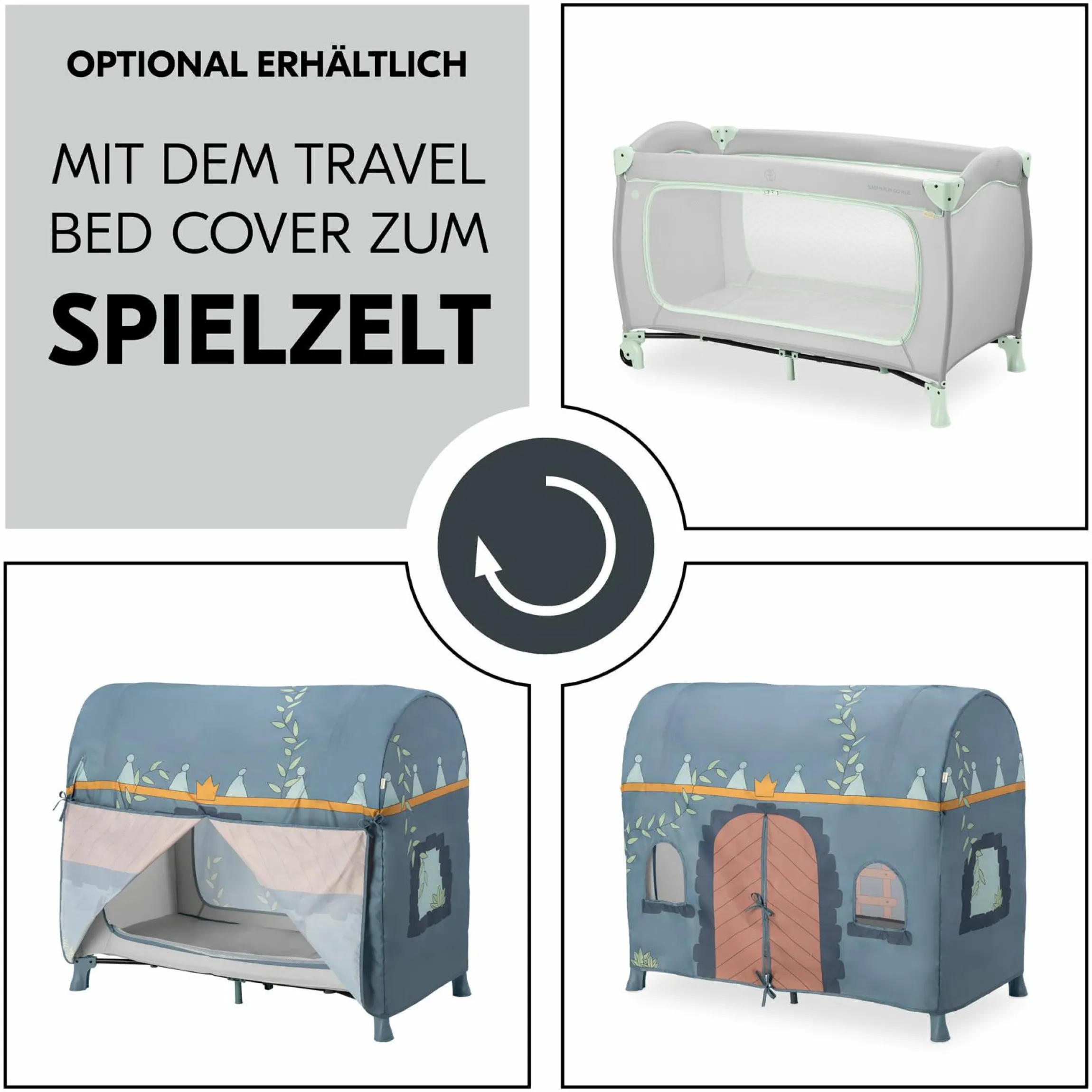 Reisebett XXL-Sparset - Sleep N Play Go Plus inkl. Alvi Reisebett-Matratze + Wasserdichte Betteinlage + 2 Spannbettlaken + Insektenschutz - Dusty Mint