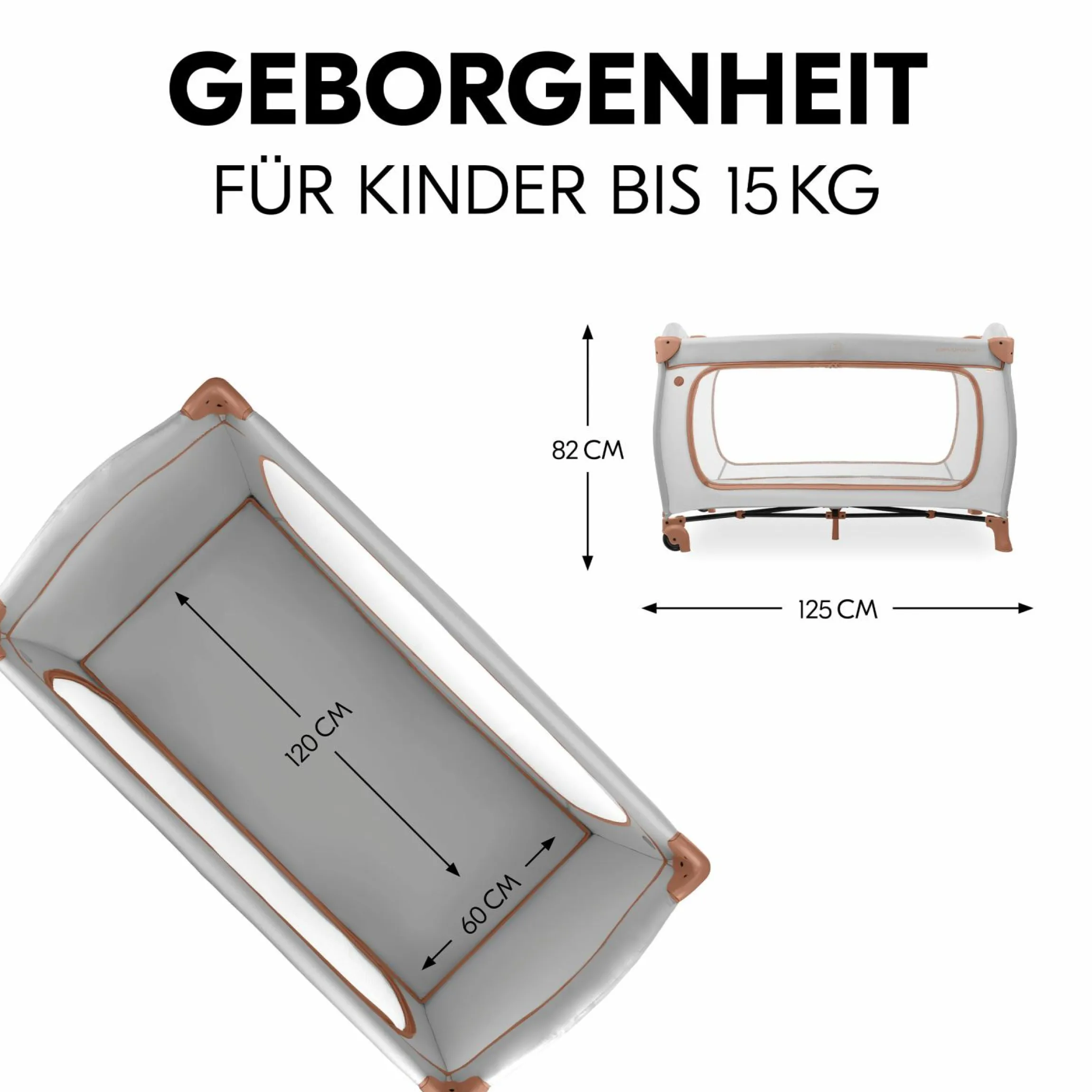 Reisebett XXL-Sparset - Sleep N Play Go Plus inkl. Alvi Reisebett-Matratze + Wasserdichte Betteinlage + 2 Spannbettlaken + Insektenschutz - Dusty Cork