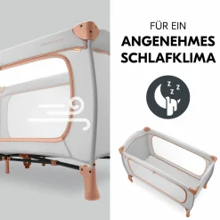 Reisebett XXL-Sparset - Sleep N Play Go Plus inkl. Alvi Reisebett-Matratze + Wasserdichte Betteinlage + 2 Spannbettlaken + Insektenschutz - Dusty Cork