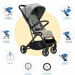Reisebuggy & Sportwagen Boogy 2 bis 22 kg belastbar nur 7,5 kg mit Liegeposition & Regenschutz - Holiday