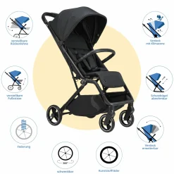 Reisebuggy & Sportwagen Boogy 2 bis 22 kg belastbar nur 7,5 kg mit Liegeposition & Regenschutz - Coal