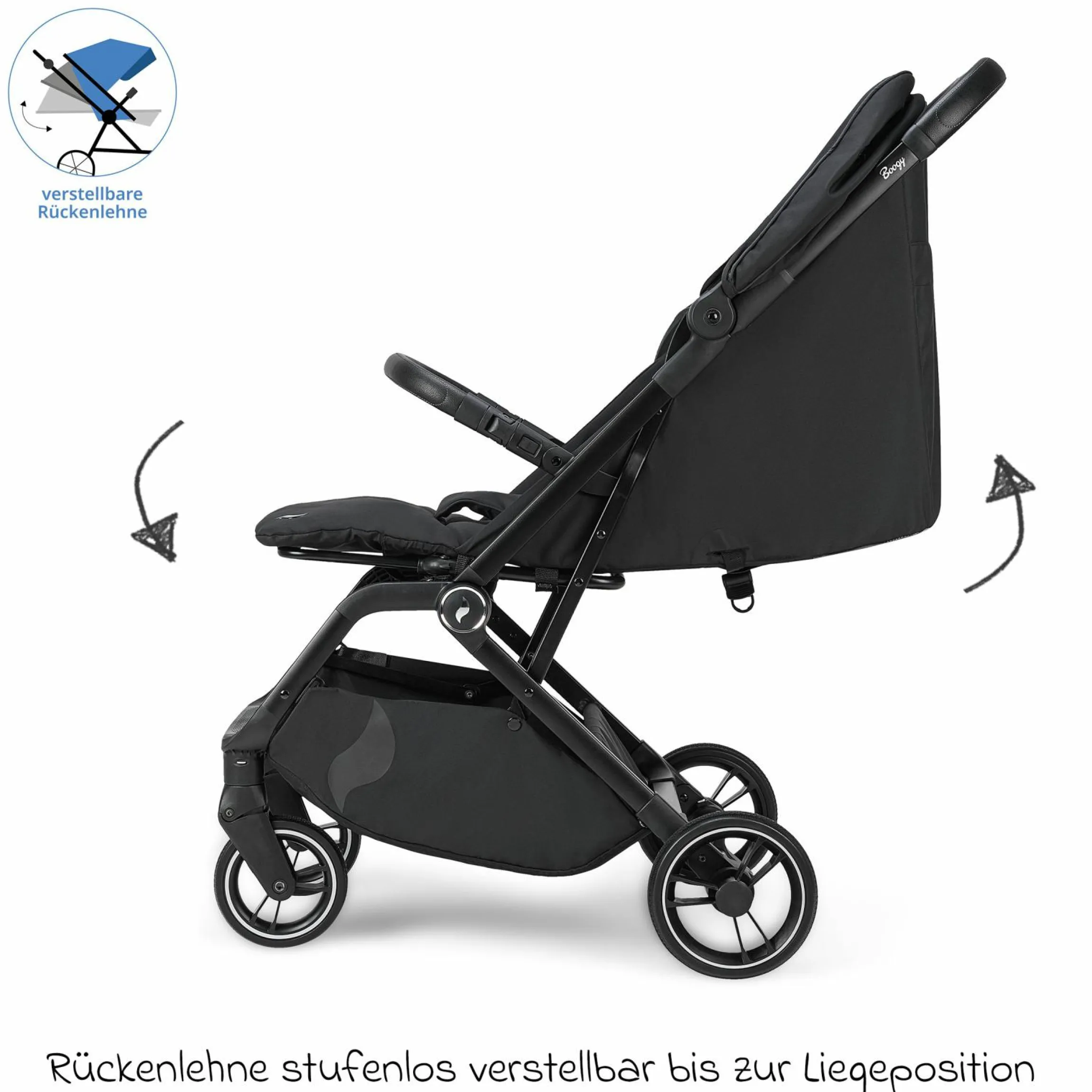 Reisebuggy & Sportwagen Boogy 2 bis 22 kg belastbar nur 7,5 kg mit Liegeposition & Regenschutz - Coal