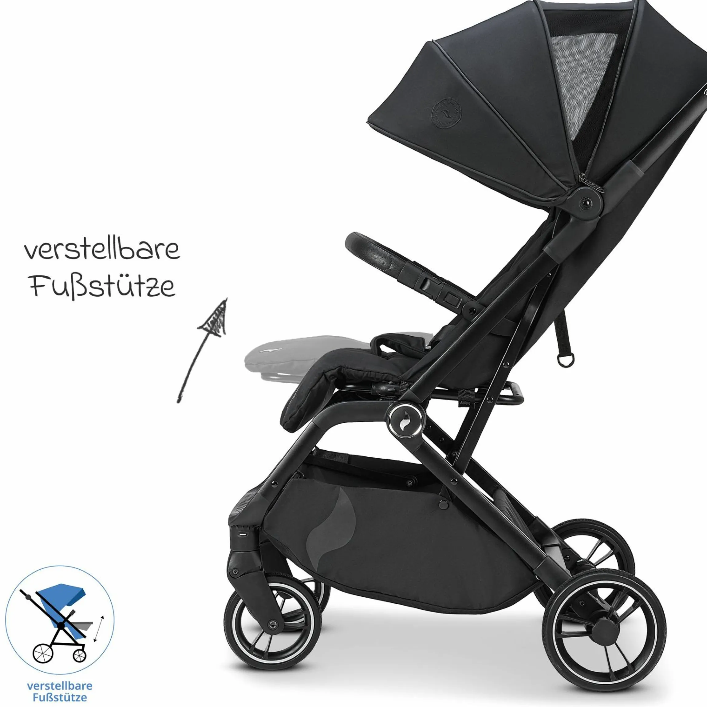 Reisebuggy & Sportwagen Boogy 2 bis 22 kg belastbar nur 7,5 kg mit Liegeposition & Regenschutz - Coal