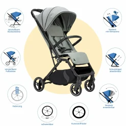 Reisebuggy & Sportwagen Boogy 2 bis 22 kg belastbar nur 7,5 kg mit Liegeposition & Regenschutz - Moss