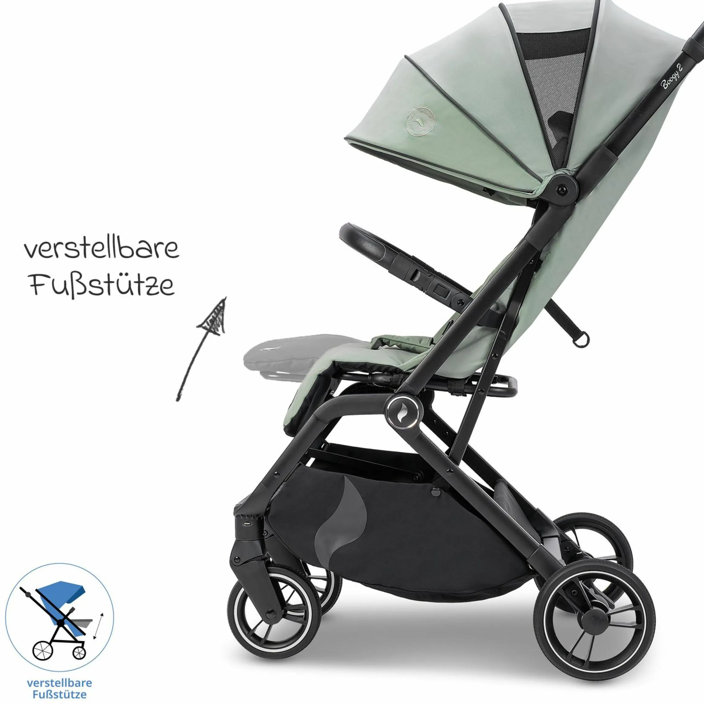 Reisebuggy & Sportwagen Boogy 2 bis 22 kg belastbar nur 7,5 kg mit Liegeposition & Regenschutz - Moss