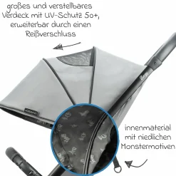 Reisebuggy & Sportwagen Boogy bis 22 kg belastbar nur 6,8 kg leicht inkl. Adapter, Regenschutz & Transporttasche - Monster
