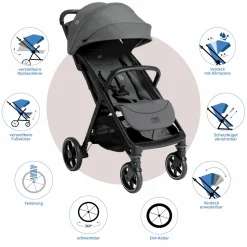 Reisebuggy & Sportwagen Parcel LX bis 22 kg belastbar nur 7,7 kg leicht mit Liegefunktion inkl. Regenschutz, Adapter & Transporttasche - Signature - Ebony