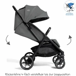 Reisebuggy & Sportwagen Parcel LX bis 22 kg belastbar nur 7,7 kg leicht mit Liegefunktion inkl. Regenschutz, Adapter & Transporttasche - Signature - Ebony