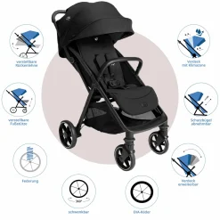 Reisebuggy & Sportwagen Parcel LX bis 22 kg belastbar nur 7,7 kg leicht mit Liegefunktion inkl. Regenschutz, Adapter & Transporttasche - Signature - Eclipse