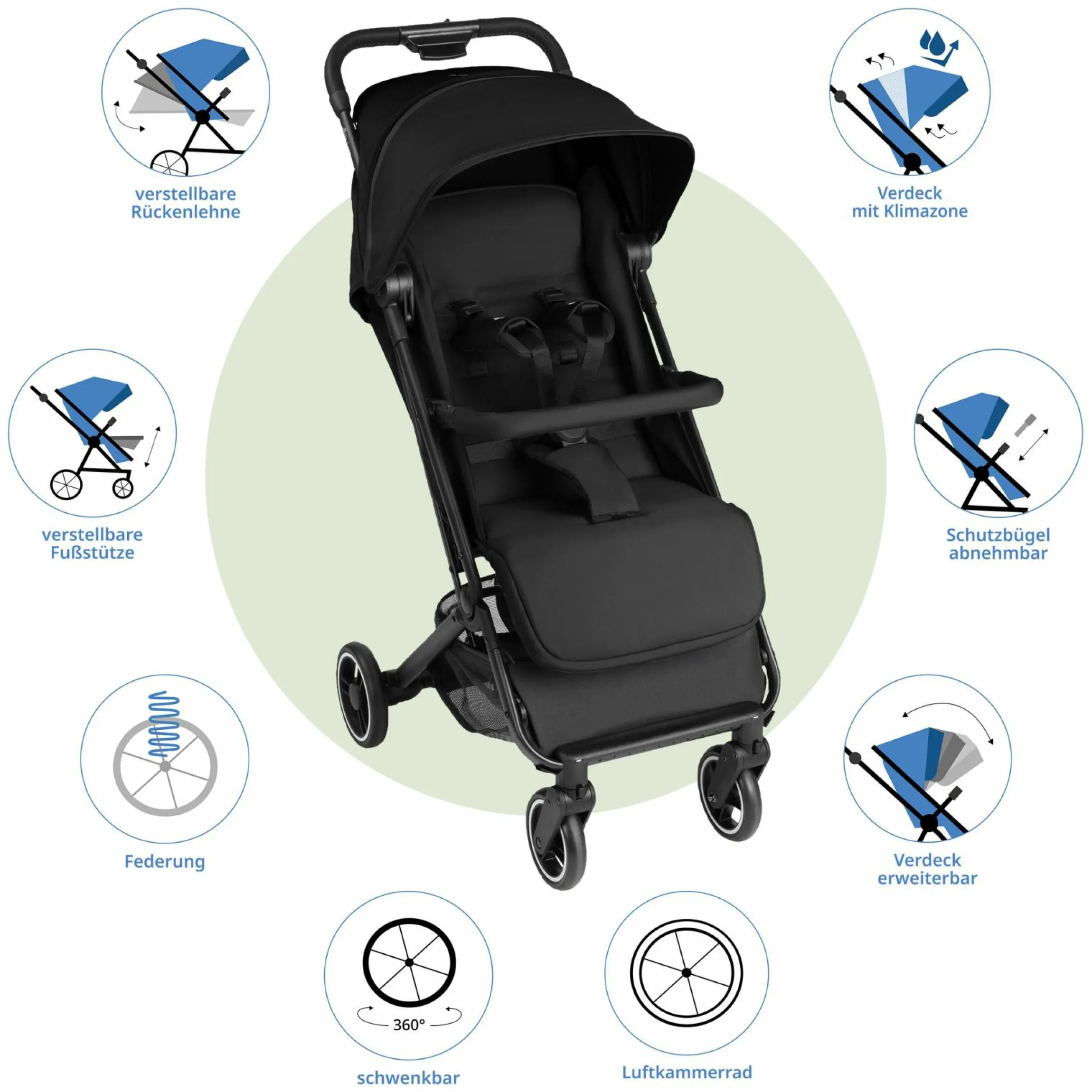 Reisebuggy & Sportwagen S One bis 22 kg mit Liegeposition nur 6,9 kg leicht - Black