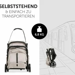 Reisebuggy & Sportwagen Travel N Care mit Liegefunktion, nur 6,8 kg (bis 22 kg belastbar) inkl. Reboarder Pearl Pro 2 & XXL Zubehörpaket - Beige