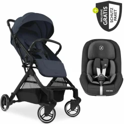 Reisebuggy & Sportwagen Travel N Care mit Liegefunktion, nur 6,8 kg (bis 22 kg belastbar) inkl. Reboarder Pearl Pro 2 & XXL Zubehörpaket - Navy Blue
