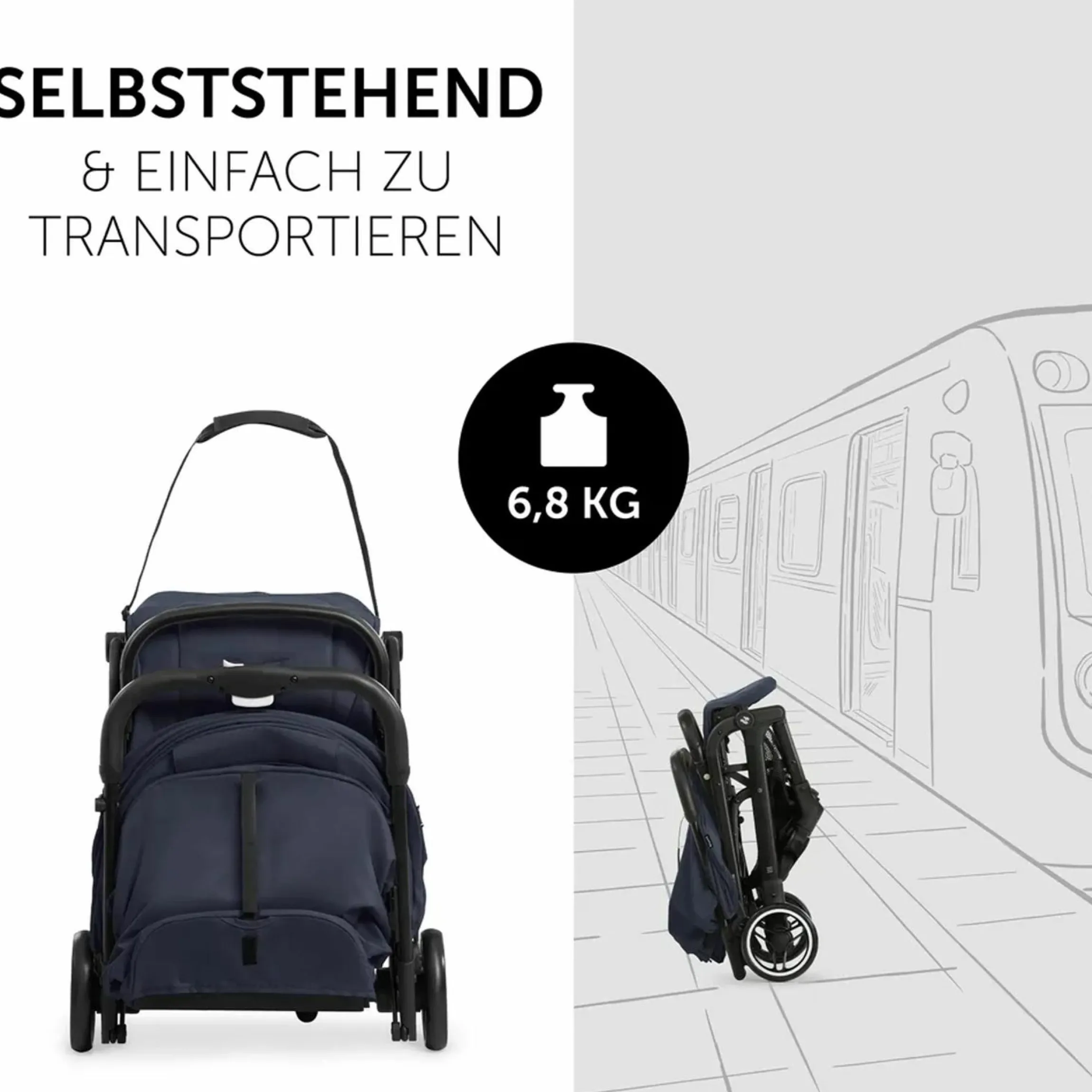 Reisebuggy & Sportwagen Travel N Care mit Liegefunktion, nur 6,8 kg (bis 22 kg belastbar) inkl. Reboarder Pearl Pro 2 & XXL Zubehörpaket - Navy Blue
