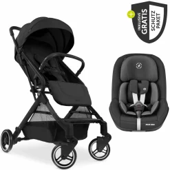 Reisebuggy & Sportwagen Travel N Care mit Liegefunktion, nur 6,8 kg (bis 22 kg belastbar) inkl. Reboarder Pearl Pro 2 & XXL Zubehörpaket - Black