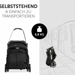 Reisebuggy & Sportwagen Travel N Care mit Liegefunktion, nur 6,8 kg (bis 22 kg belastbar) inkl. Reboarder Pearl Pro 2 & XXL Zubehörpaket - Black