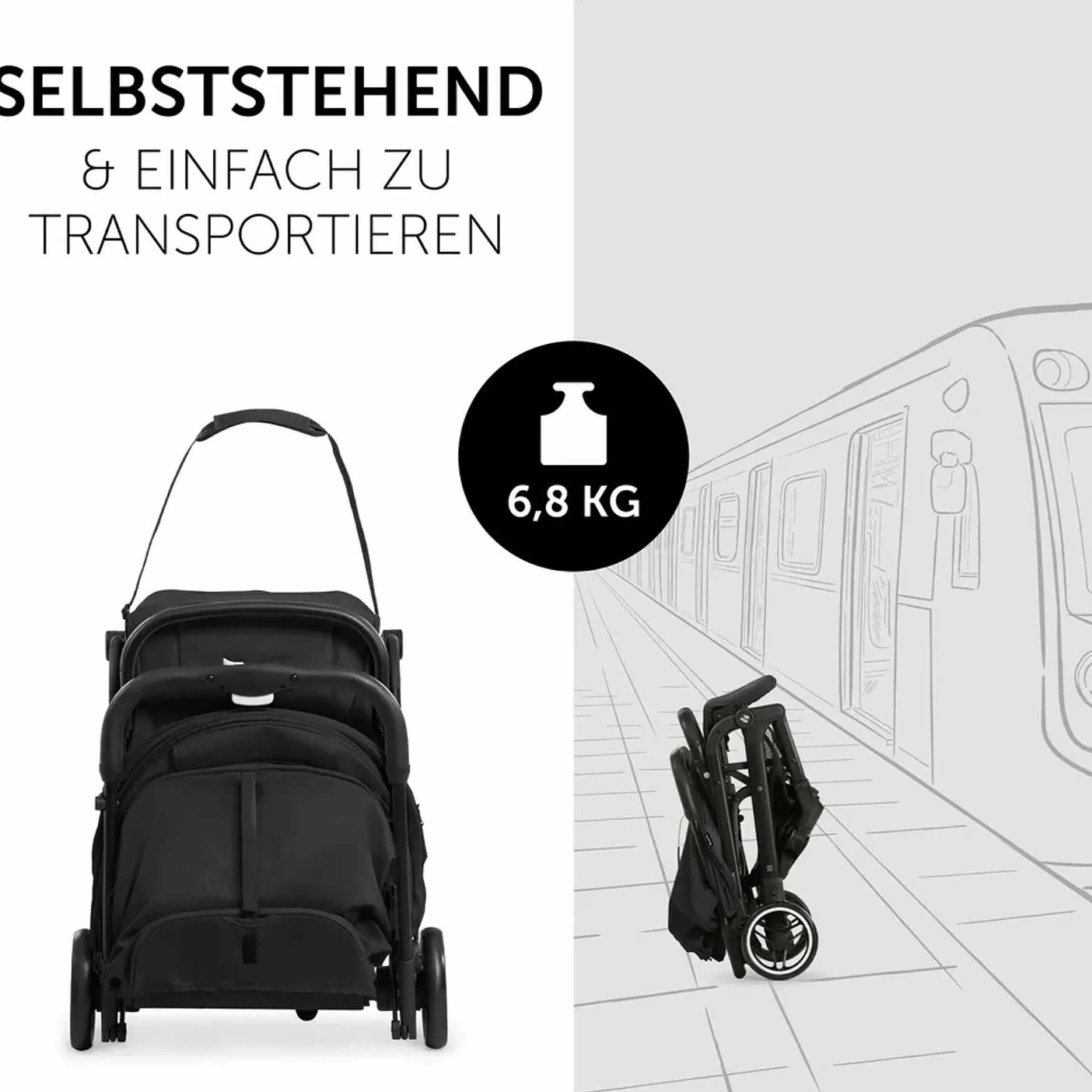Reisebuggy & Sportwagen Travel N Care mit Liegefunktion, nur 6,8 kg (bis 22 kg belastbar) inkl. Reboarder Pearl Pro 2 & XXL Zubehörpaket - Black