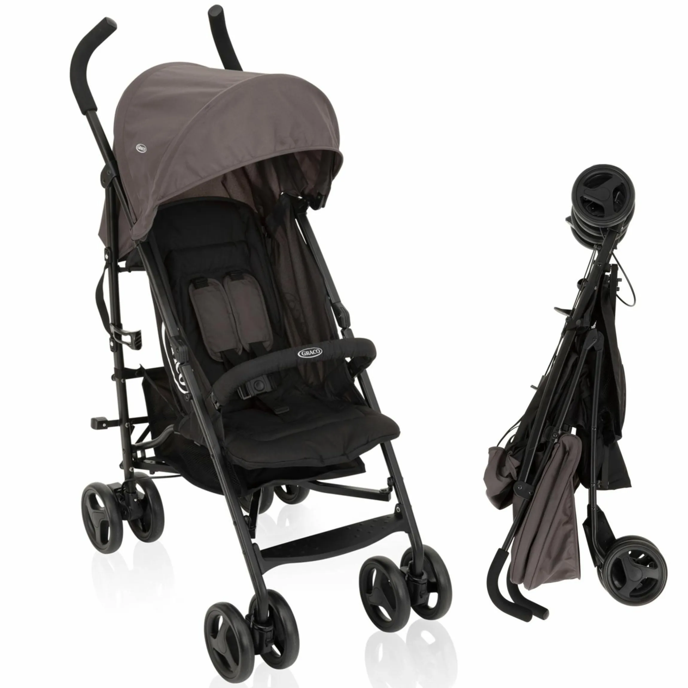 Reisebuggy & Sportwagen Travelite nur 7 kg leicht mit Liegeposition - Black & Grey - Kollektion 2025