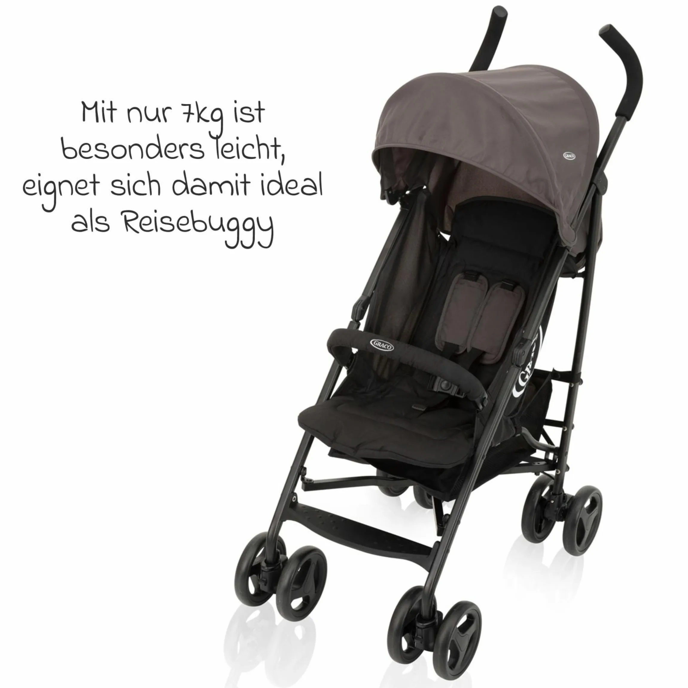 Reisebuggy & Sportwagen Travelite nur 7 kg leicht mit Liegeposition - Black & Grey - Kollektion 2025