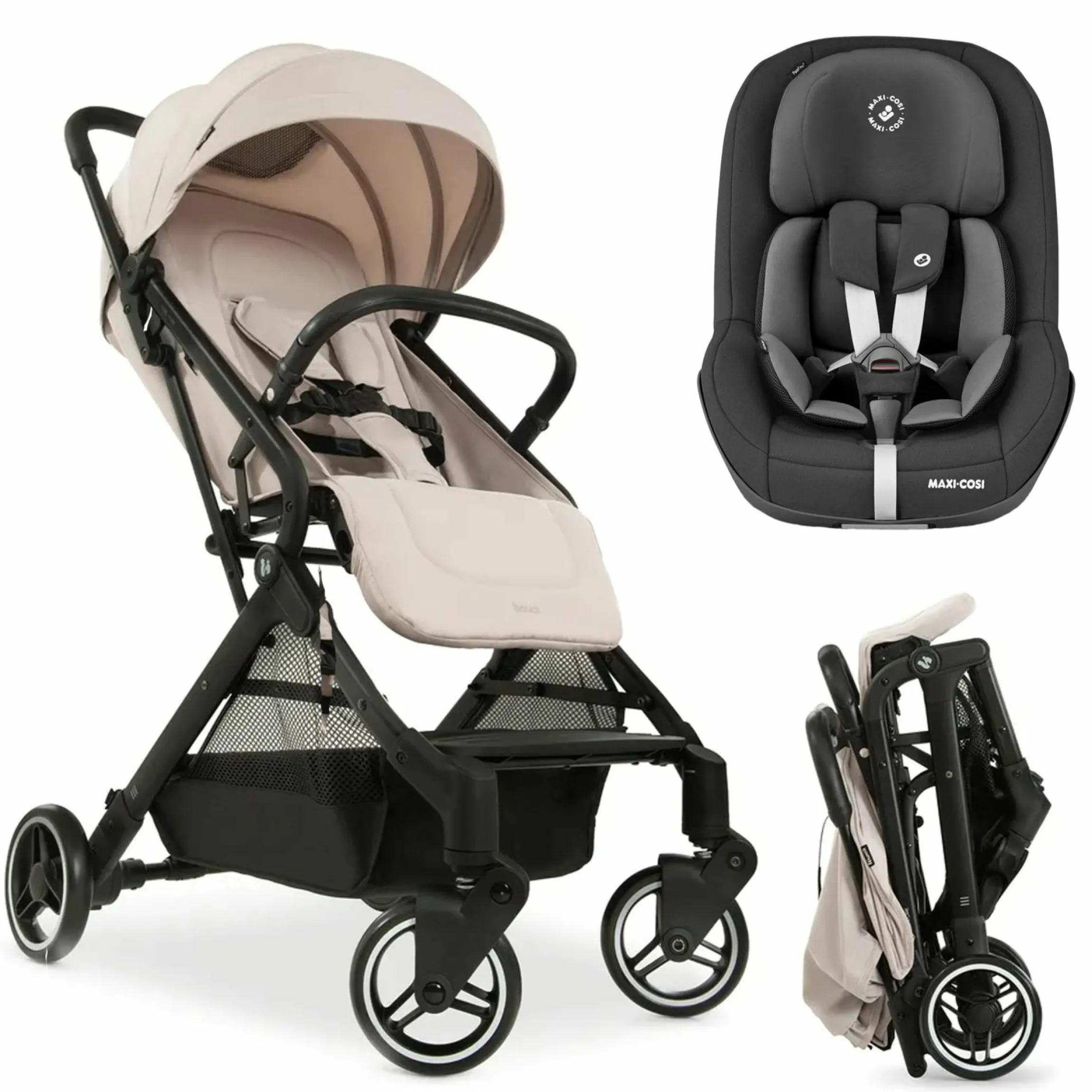 Reisebuggy & Sportwagen Travel N Care mit Liegefunktion, nur 6,8 kg (bis 22 kg belastbar) inkl. Reboarder Pearl Pro 2 - Beige