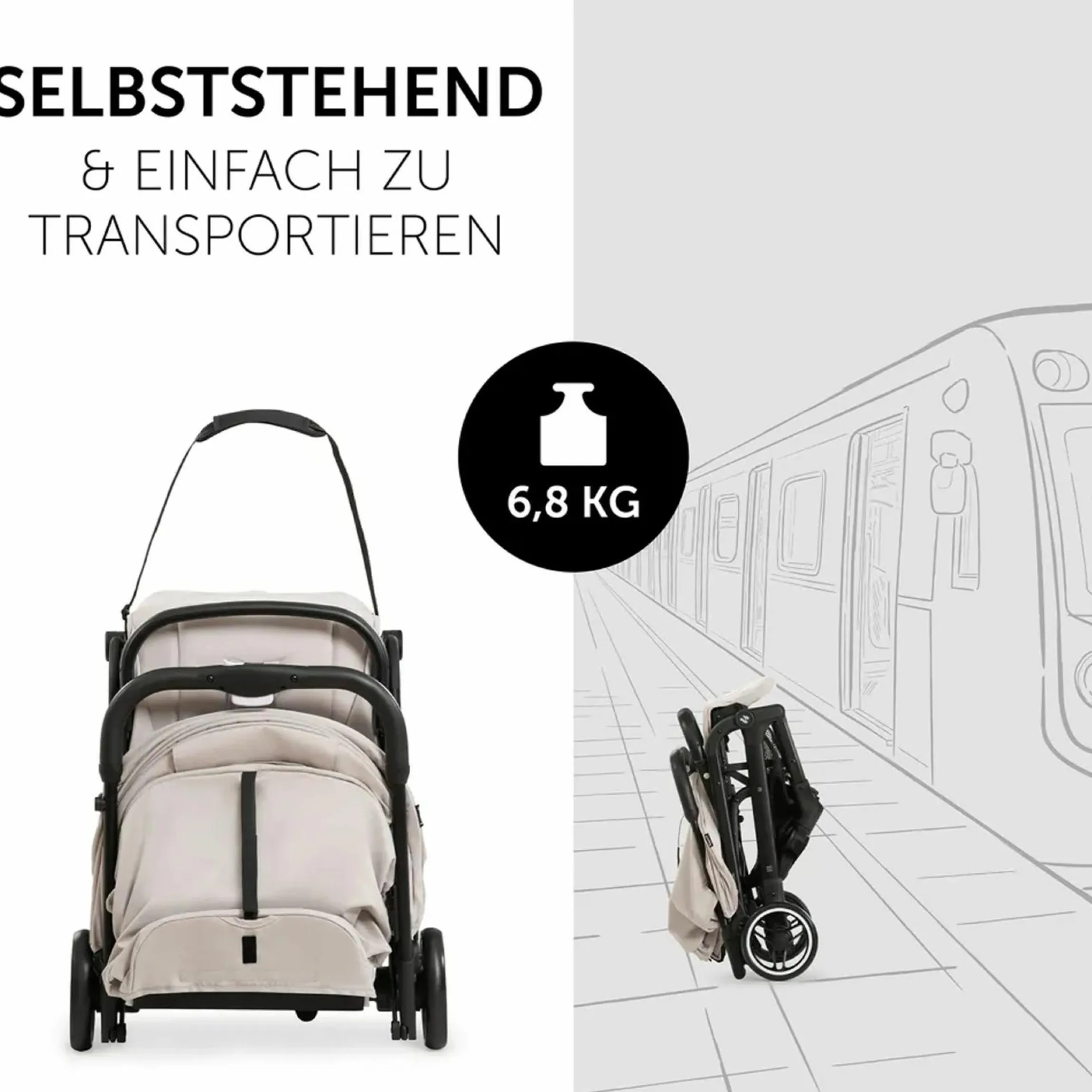 Reisebuggy & Sportwagen Travel N Care mit Liegefunktion, nur 6,8 kg (bis 22 kg belastbar) inkl. Reboarder Pearl Pro 2 - Beige