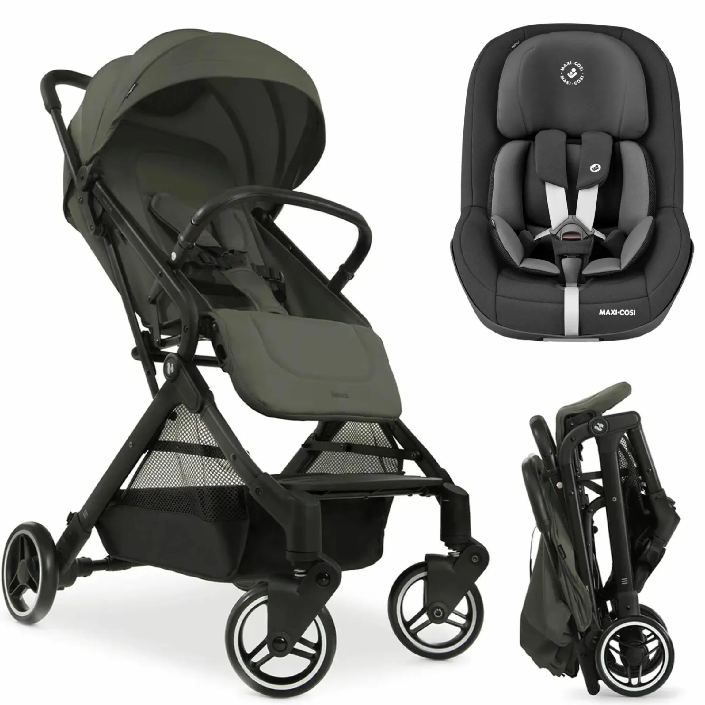 Reisebuggy & Sportwagen Travel N Care mit Liegefunktion, nur 6,8 kg (bis 22 kg belastbar) inkl. Reboarder Pearl Pro 2 - Dark Olive