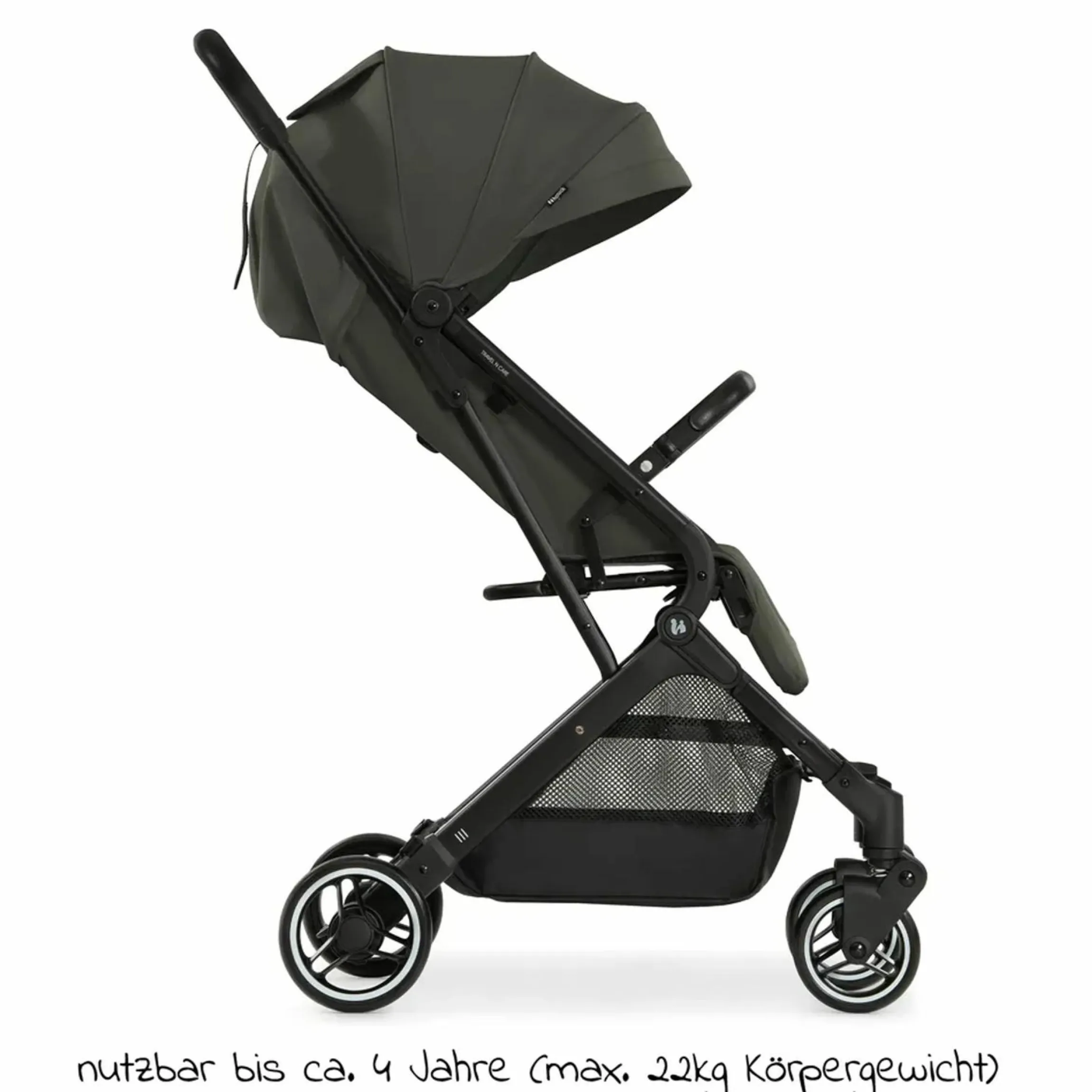 Reisebuggy & Sportwagen Travel N Care mit Liegefunktion, nur 6,8 kg (bis 22 kg belastbar) inkl. Reboarder Pearl Pro 2 - Dark Olive