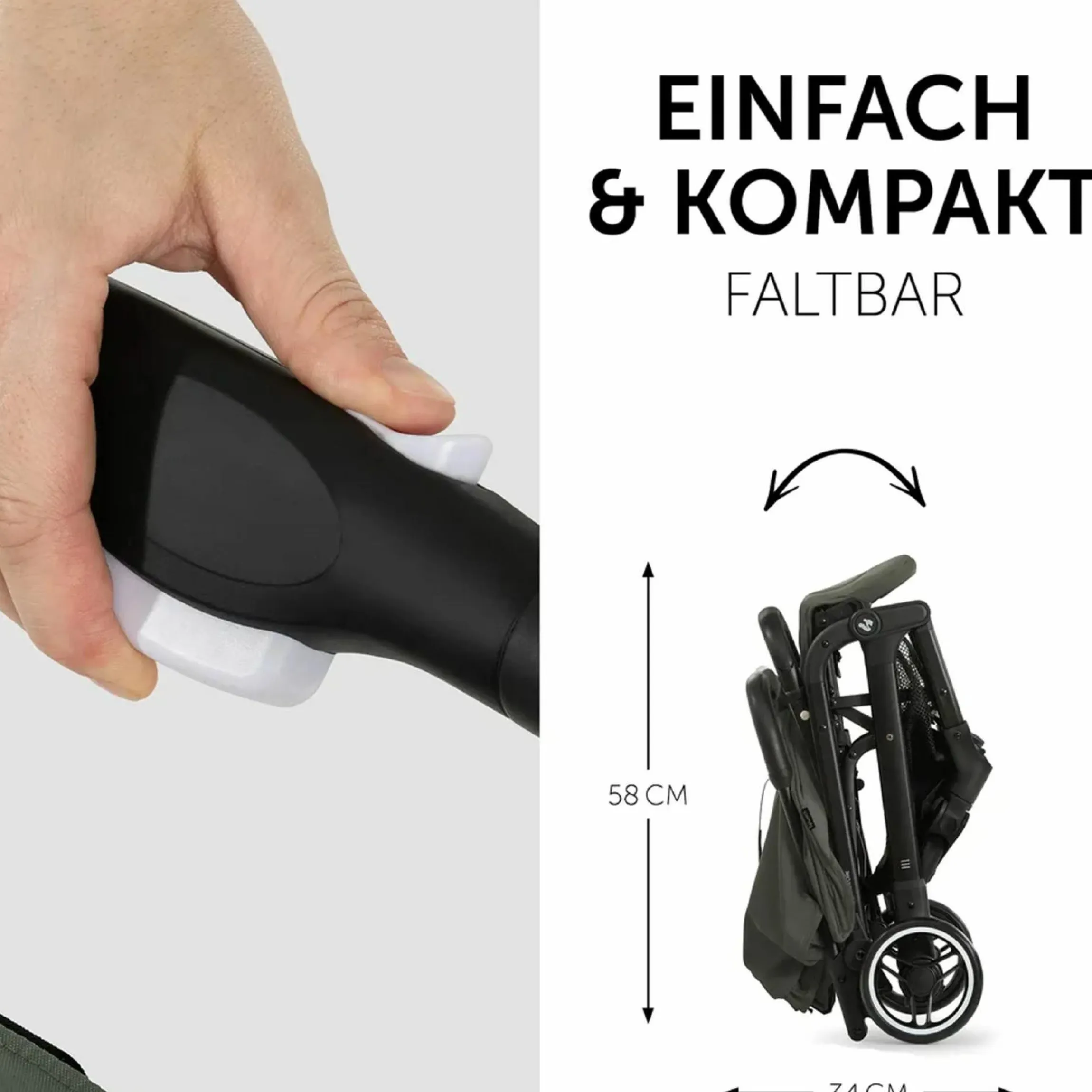 Reisebuggy & Sportwagen Travel N Care mit Liegefunktion, nur 6,8 kg (bis 22 kg belastbar) inkl. Reboarder Pearl Pro 2 - Dark Olive