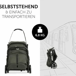 Reisebuggy & Sportwagen Travel N Care mit Liegefunktion, nur 6,8 kg (bis 22 kg belastbar) inkl. Reboarder Pearl Pro 2 - Dark Olive