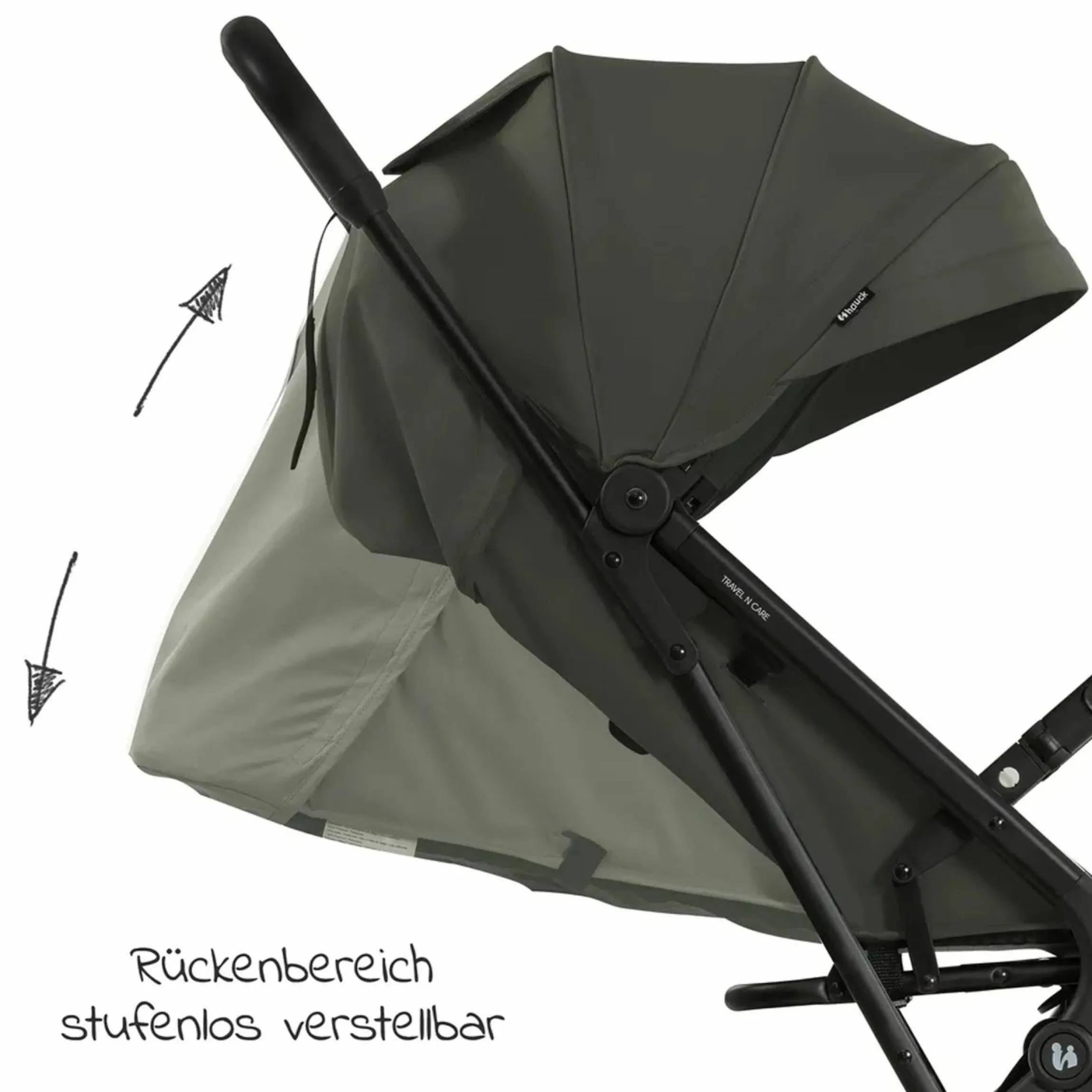 Reisebuggy & Sportwagen Travel N Care mit Liegefunktion, nur 6,8 kg (bis 22 kg belastbar) inkl. Reboarder Pearl Pro 2 - Dark Olive