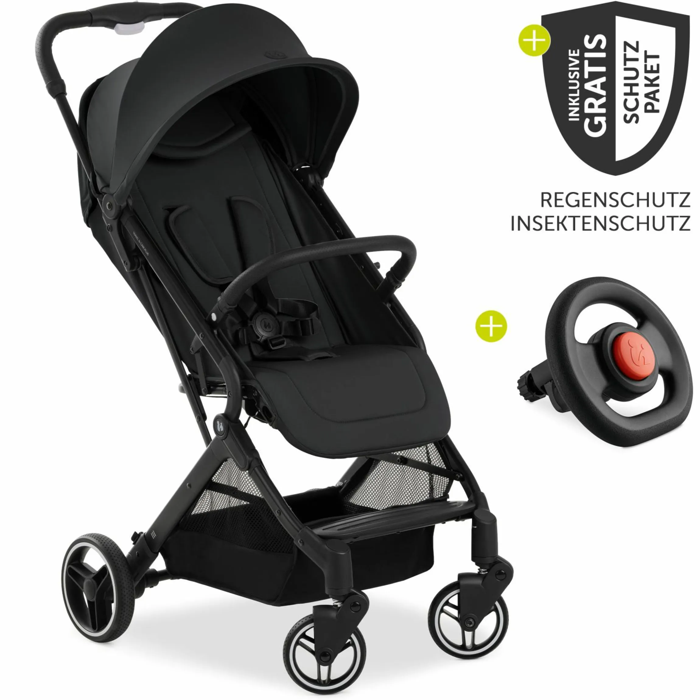Reisebuggy & Sportwagen Travel N Care Plus inkl. XXL Zubehörpaket & Buggy-Lenkrad - Black