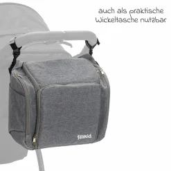 Reise-Sitzpolster Sitzerhöhung inkl. Kinderwagenbefestigung, 2 Thermofächer & extra großes Fach - Grau Melange