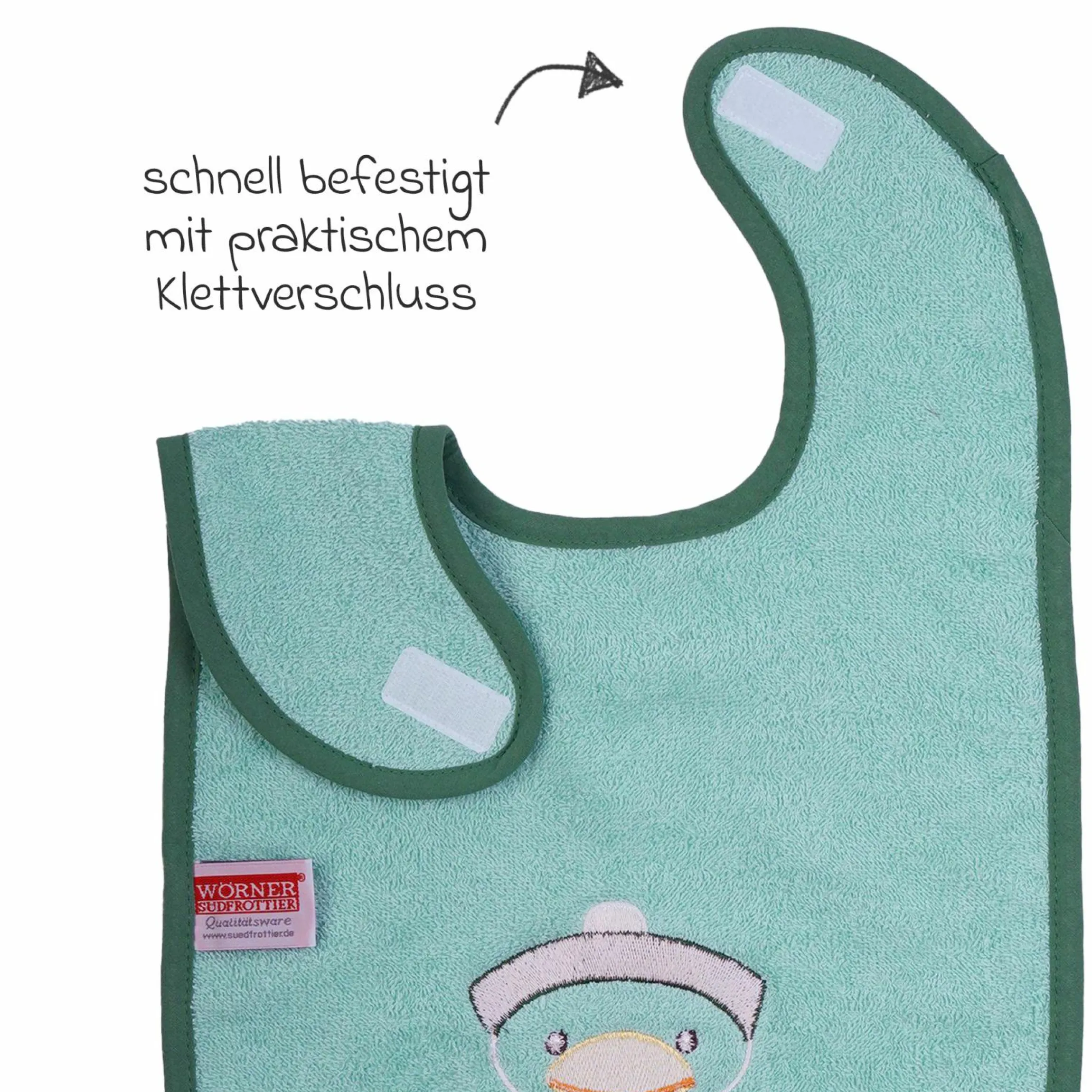 Riesen-Klettlätzchen 30 x 45 cm - Stickerei Ente - Mint
