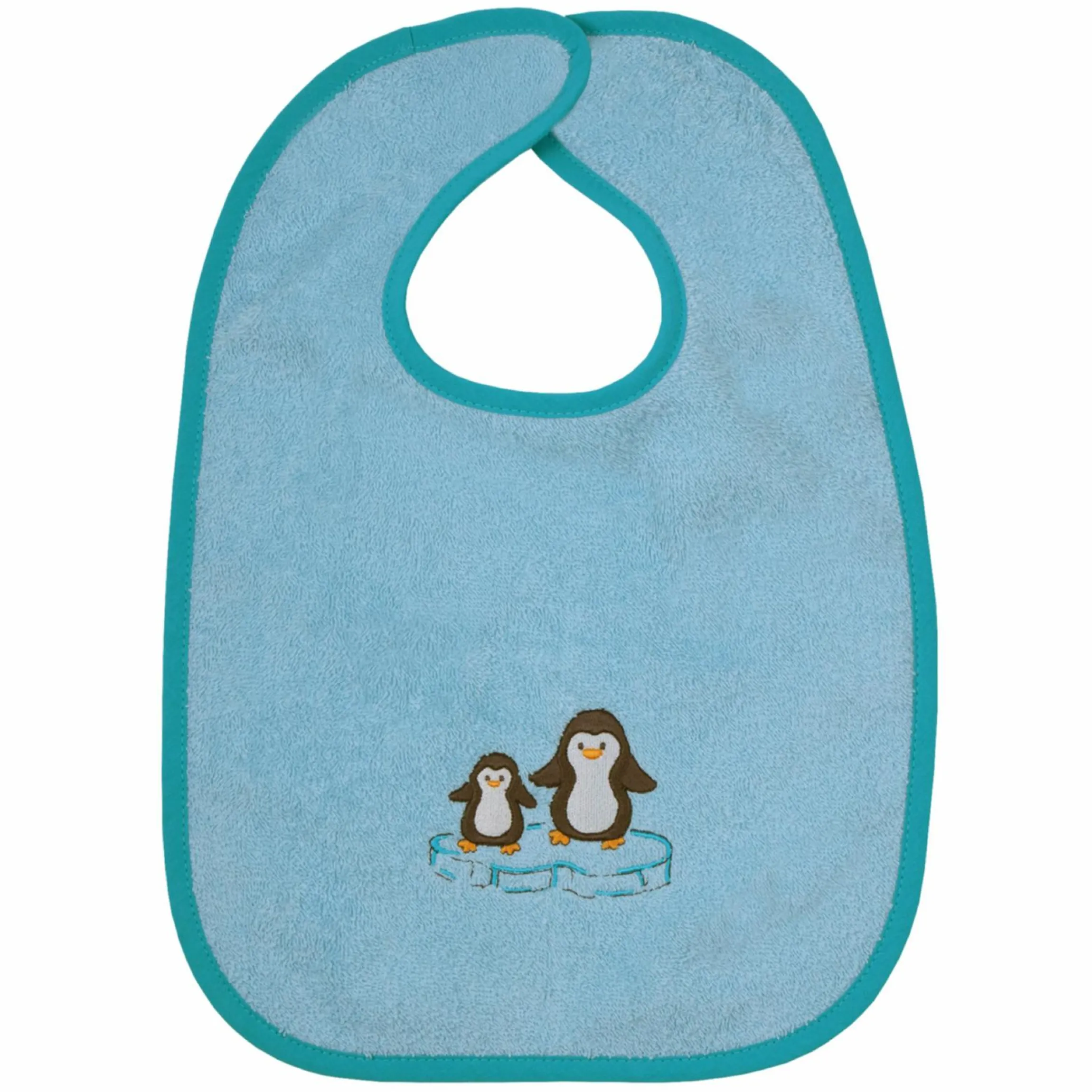 Riesen-Klettlätzchen 30 x 45 cm - Stickerei Pinguine - Eisblau