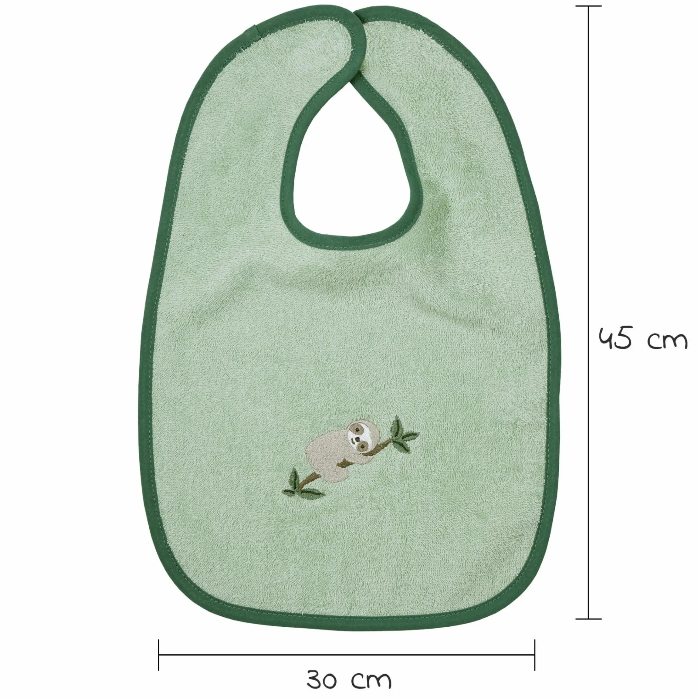 Riesen-Klettlätzchen 30 x 45 cm - Stickerei Faultier - Hellolivgrün