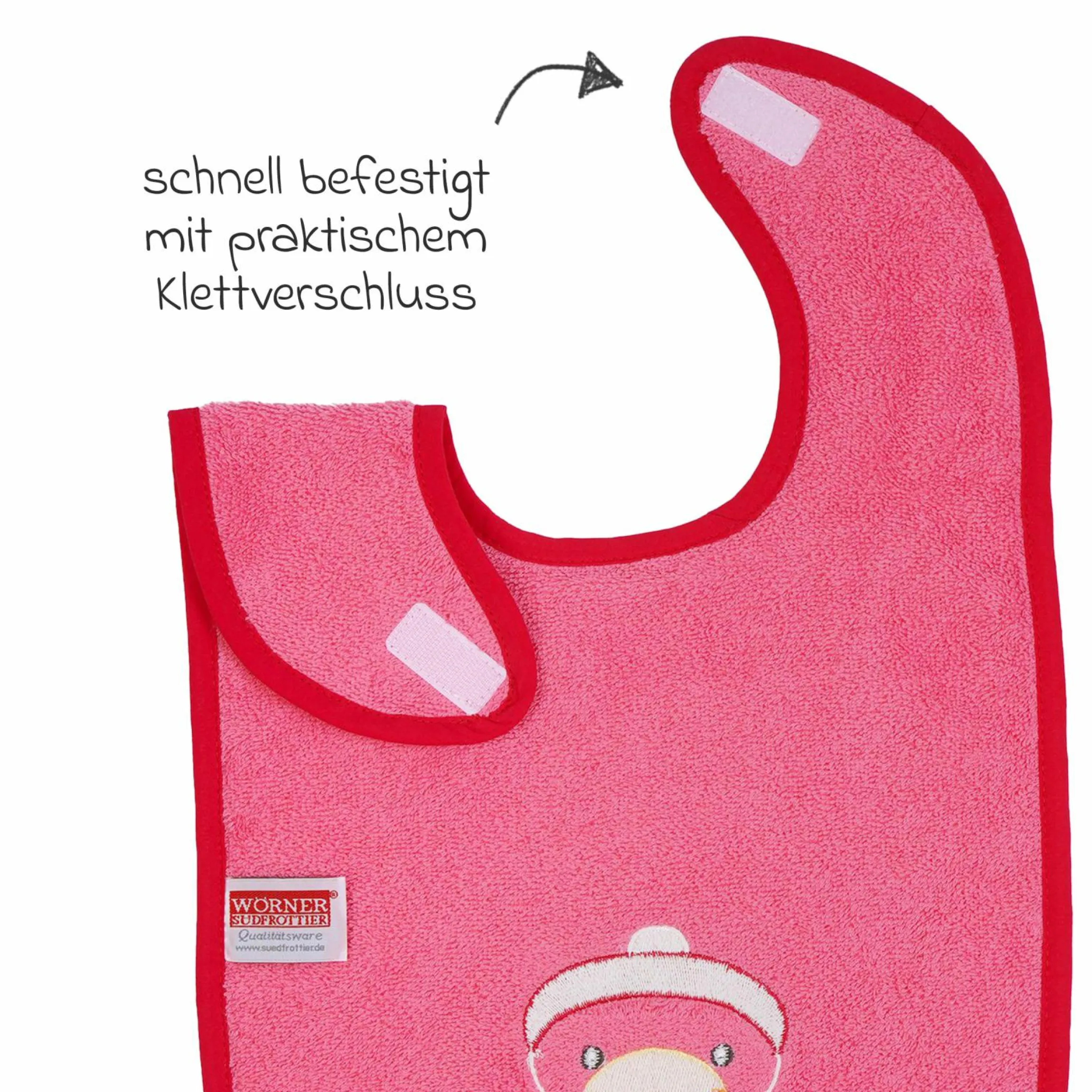 Riesen-Klettlätzchen 30 x 45 cm - Stickerei Ente - Pink