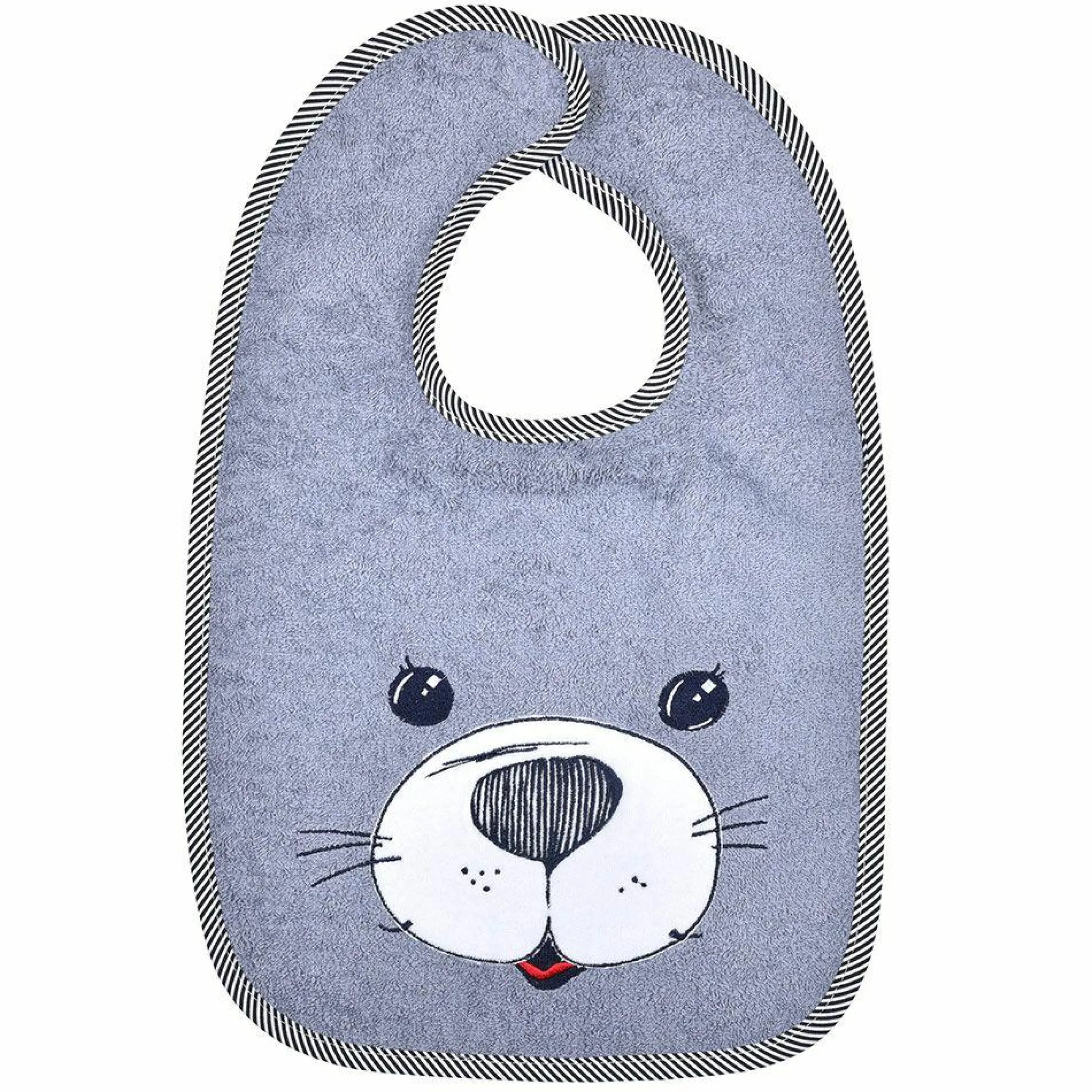Riesen-Klettlätzchen 30 x 45 cm - Stickerei Seehund - Grau Hellgrau