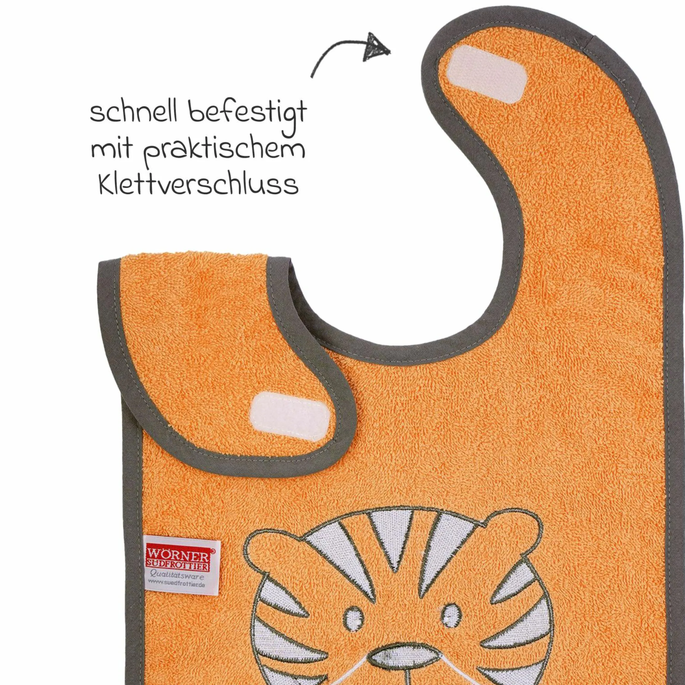 Riesen-Klettlätzchen 30 x 45 cm - Stickerei Tiger - Orange