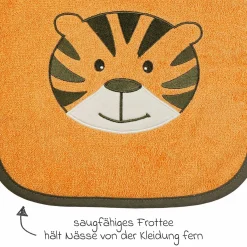 Riesen-Klettlätzchen 30 x 45 cm - Stickerei Tiger - Orange