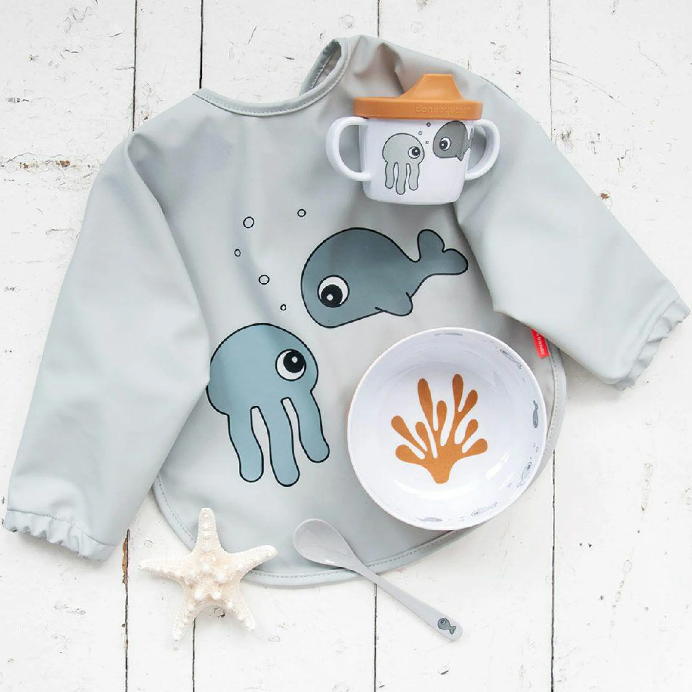 Ärmel-Lätzchen - wasserdicht - Sea Friends - Grau