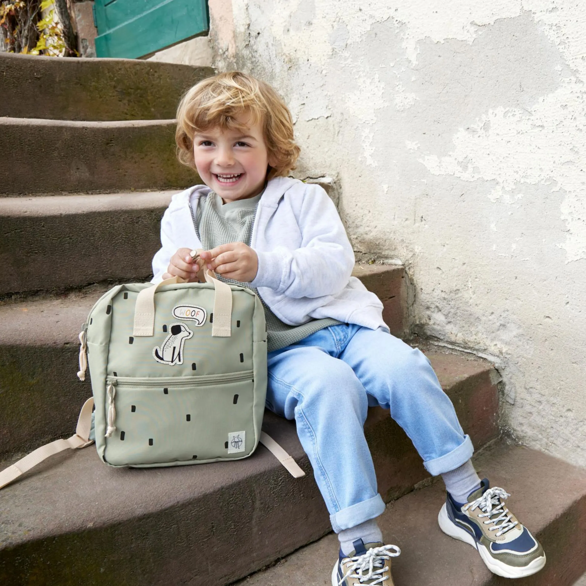 Rucksack Mini Square Backpack - Happy Prints - Light Olive