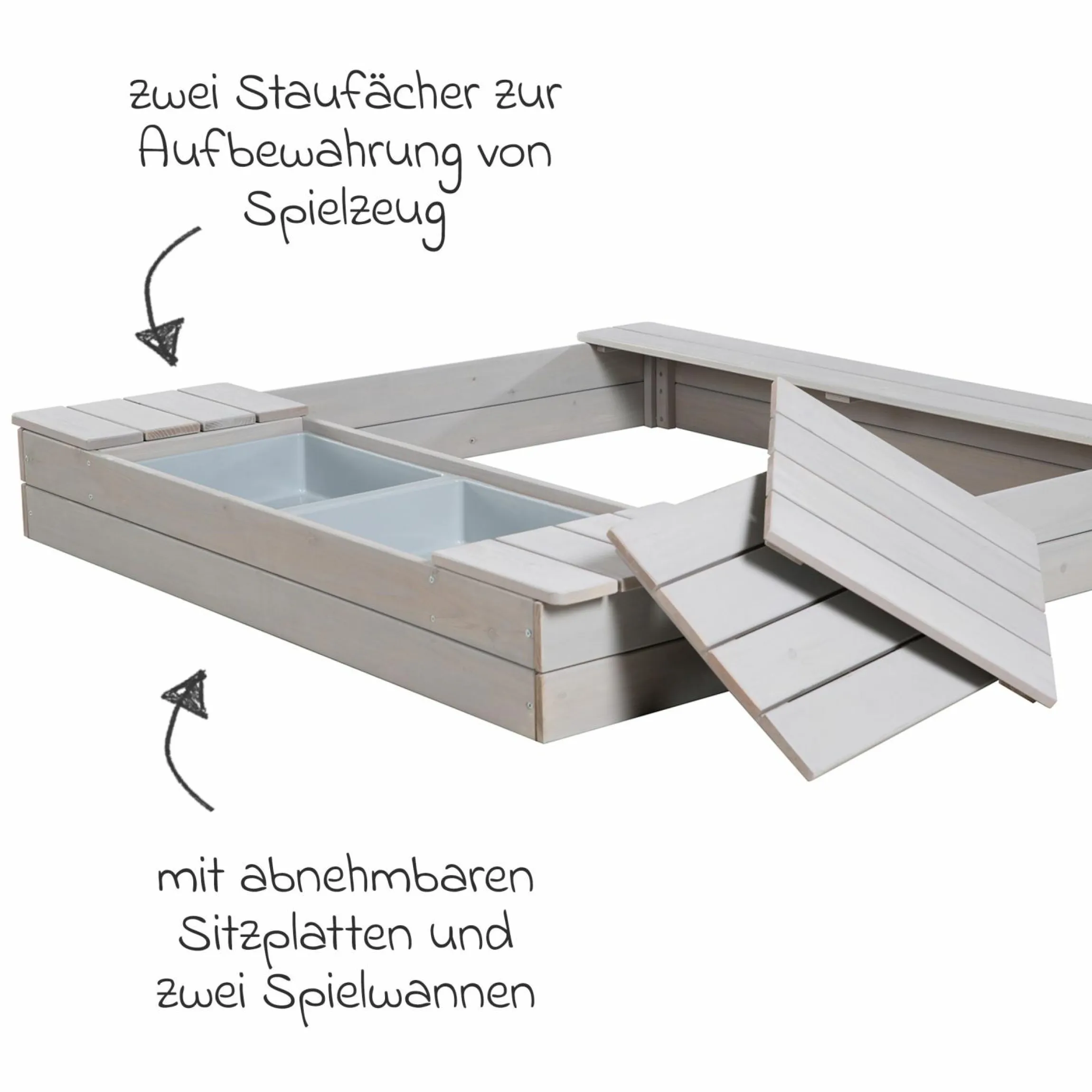 Sandkasten mit 2 Spielwannen 125 x 120 cm - Grau - Kollektion 2025