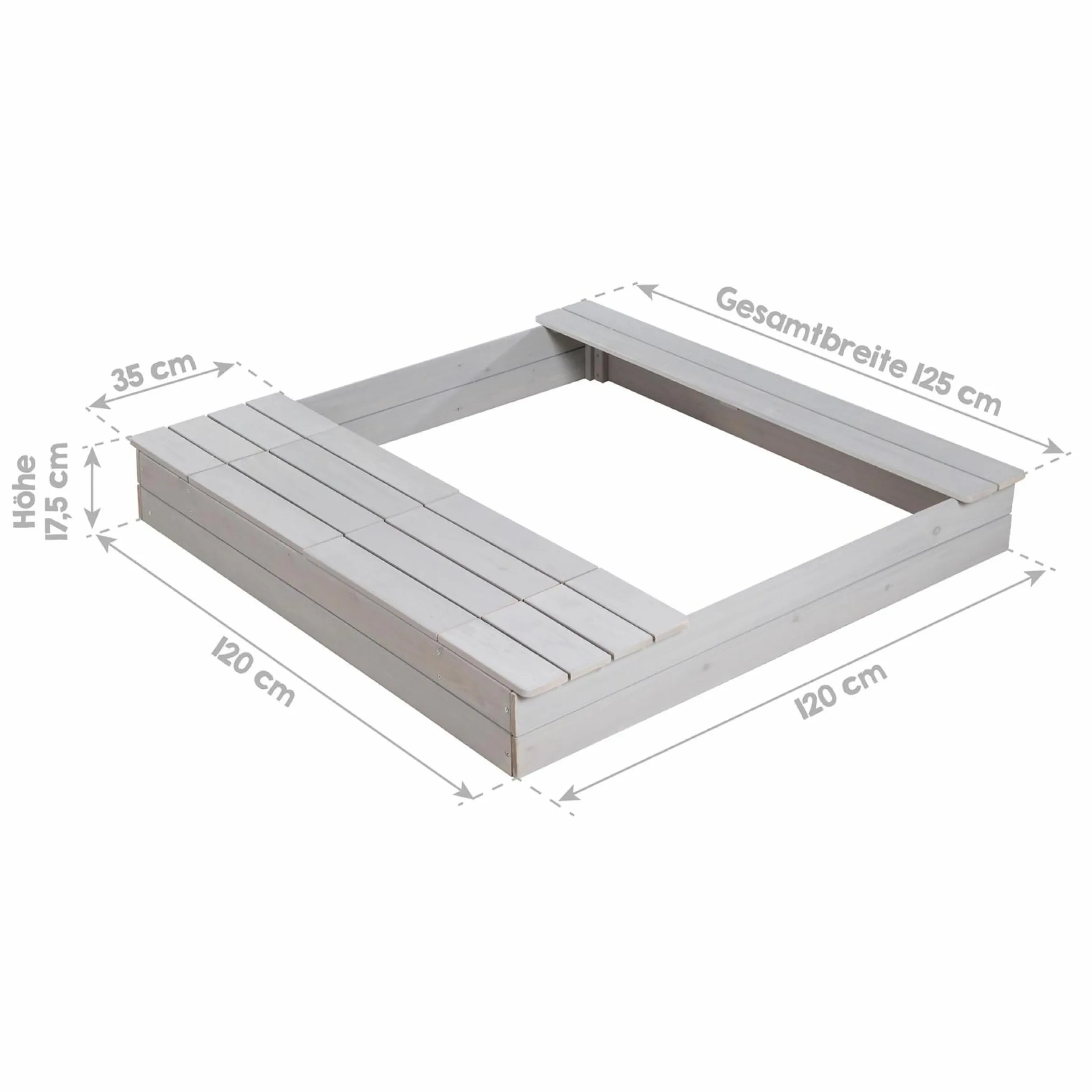 Sandkasten mit 2 Spielwannen 125 x 120 cm - Grau - Kollektion 2025