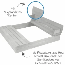 Sandkasten mit aufklappbarer Sitzbank + Spielwannen - Grau