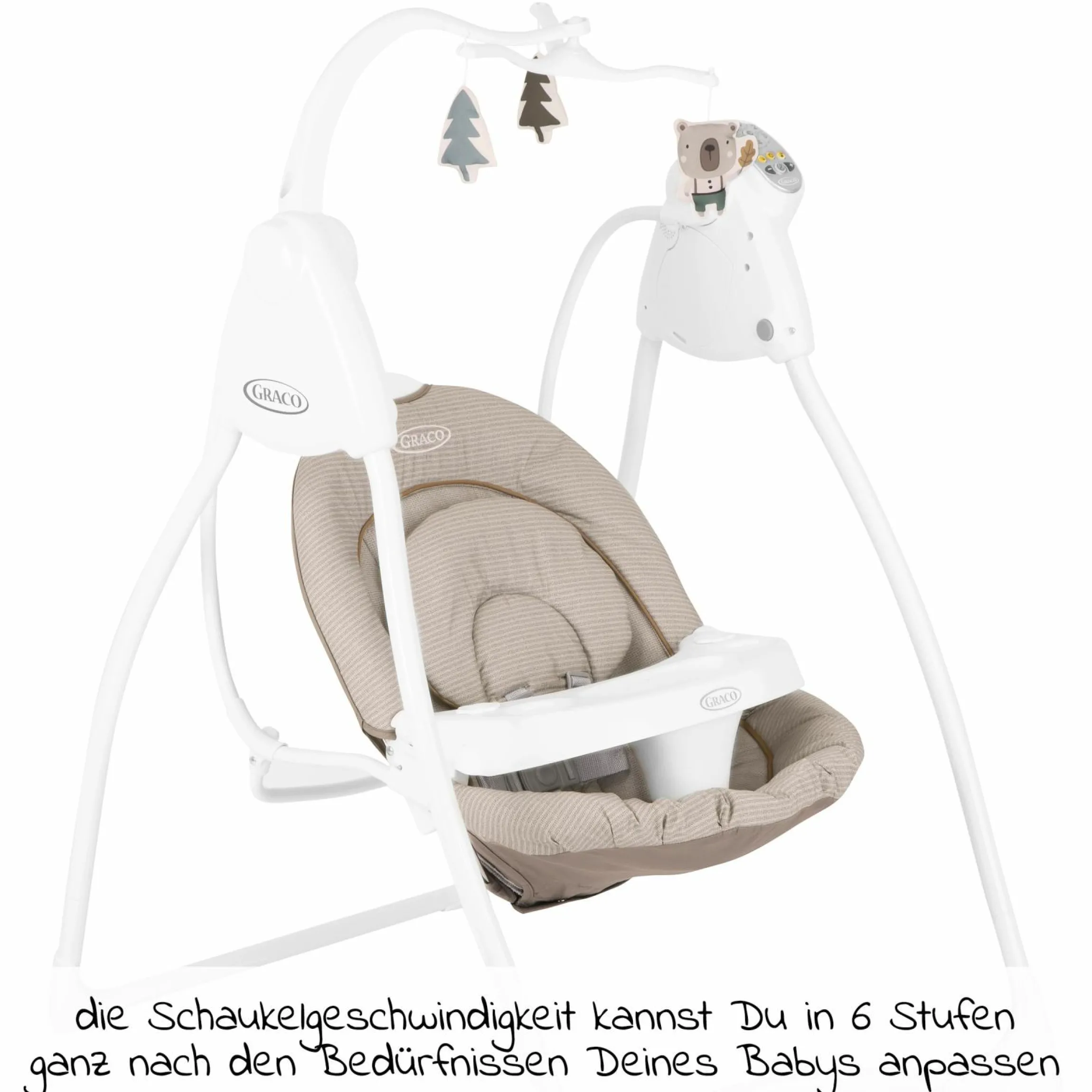 Schaukel Lovin Hug ab Geburt - 9 Monate mit abnehmbarem Tablett inkl. Mobile mit 3 Stoff-Figuren - Little Adventures - Kollektion 2025